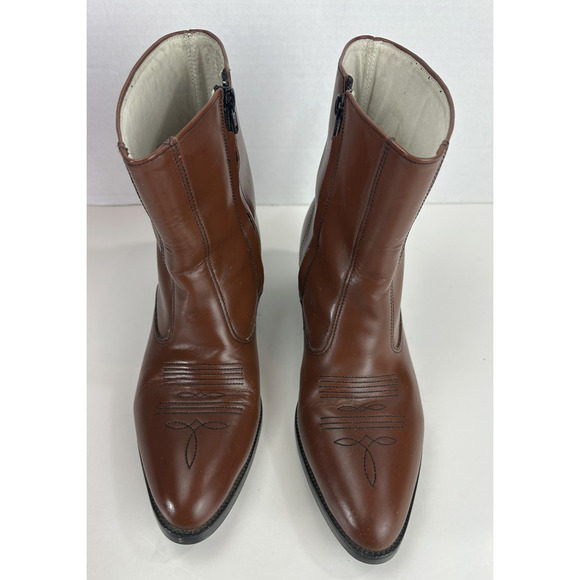 *Flaw Long Haul Mens Leather Cowboy Boots Sz 10M Western Zip Ankle Riding Brown - Picture 16 of 16